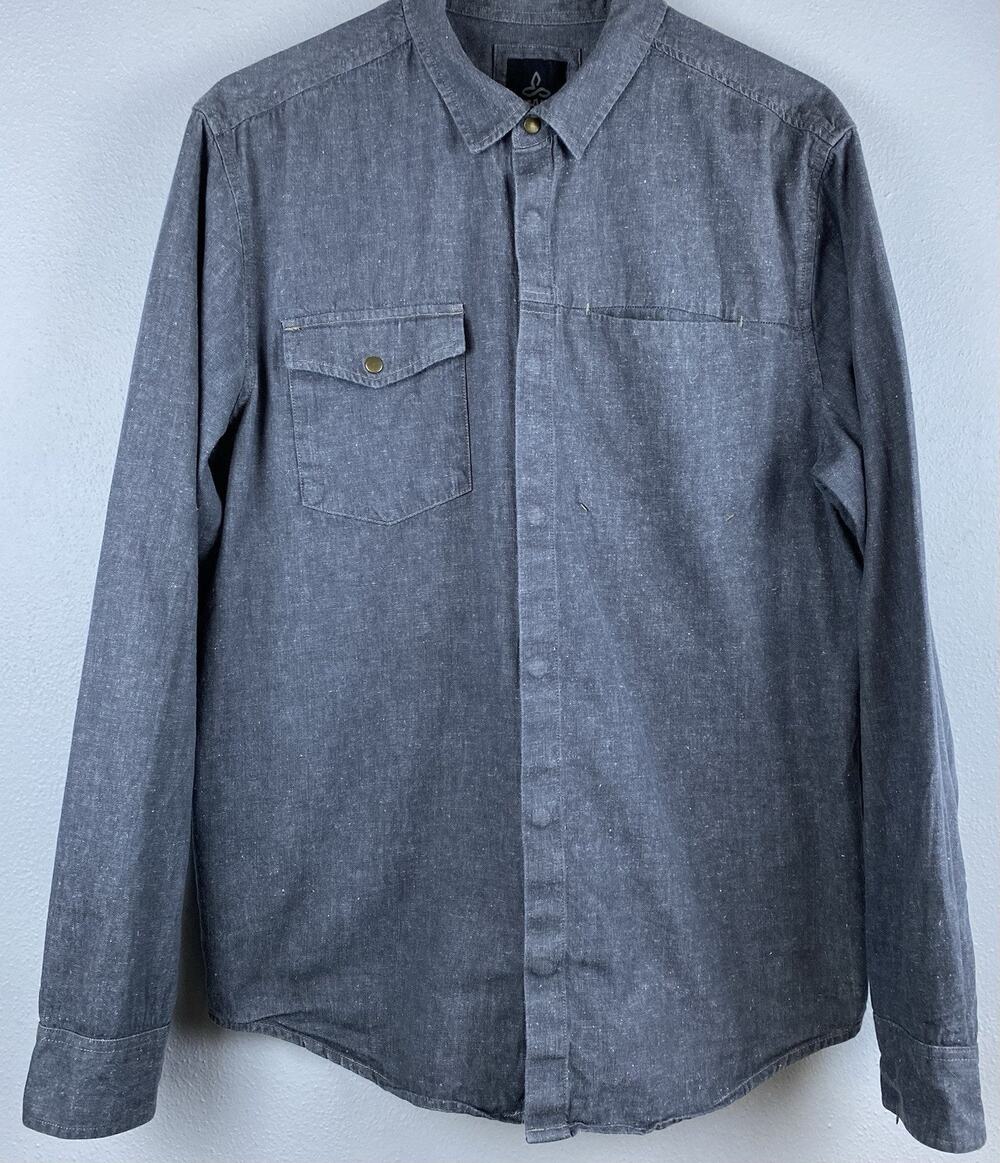 Mns Prana Gravel Sz L Lenny 2 Pkt Snap Slit Heavyweight LS Snap Close Shirt